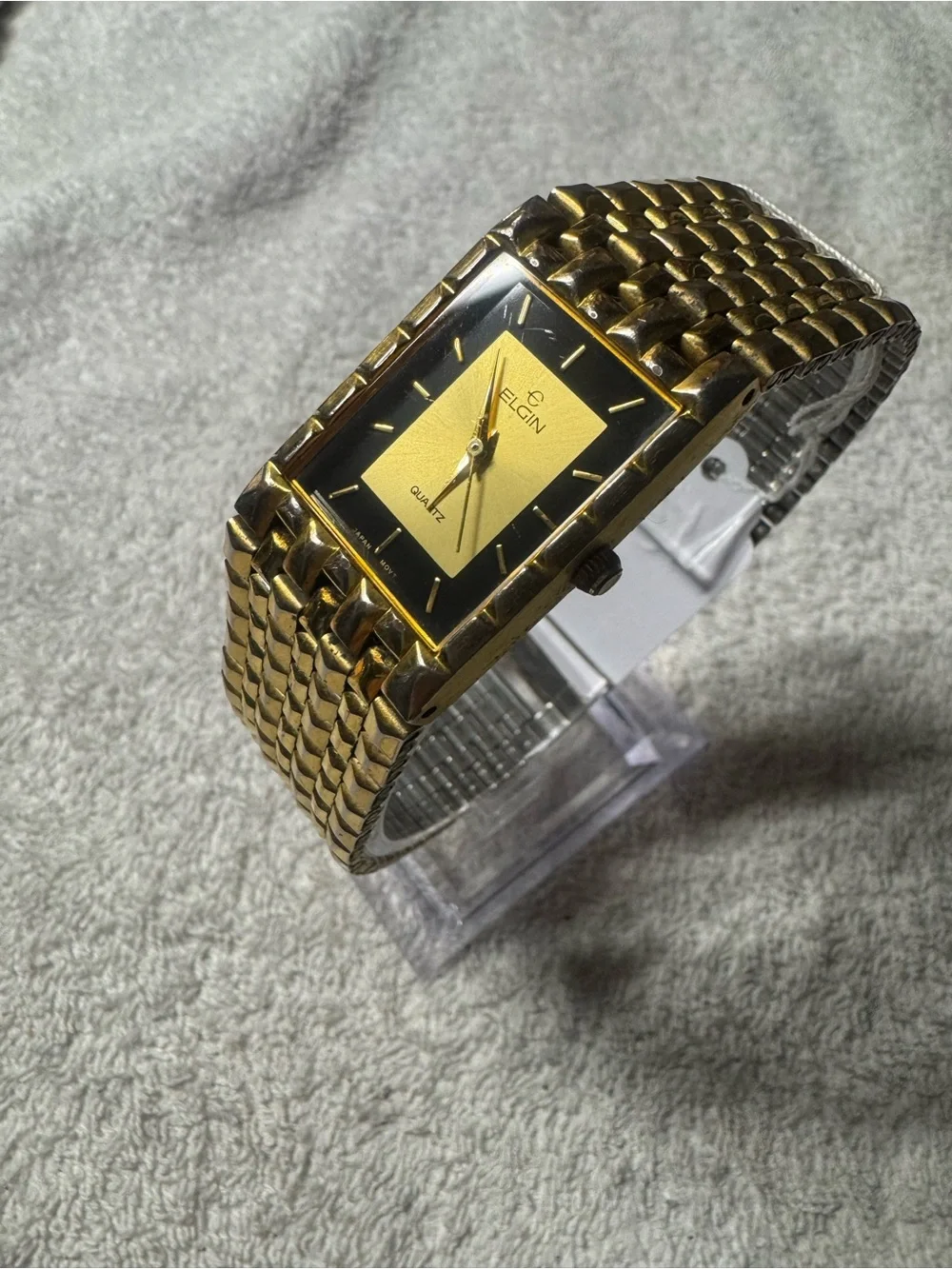 Elgin Men's Gold-Tone Rectangular Dress Watch